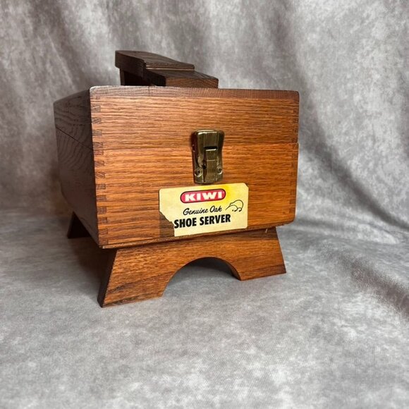 VTG Kiwi Genuine Oak Shoe Server Valet Caddy Shoe Shine Handle & Contents READ - Picture 1 of 14
